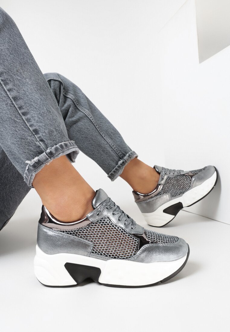 Sneakers Argintiu cu gri