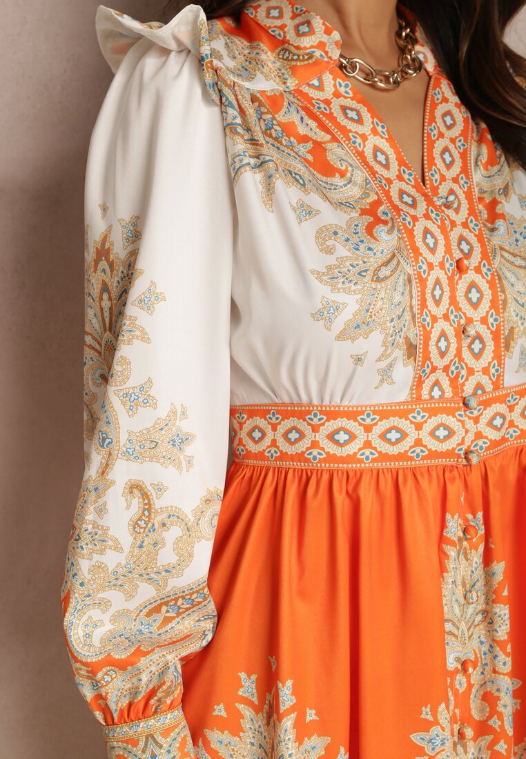 Rochie Albă cu portocaliu