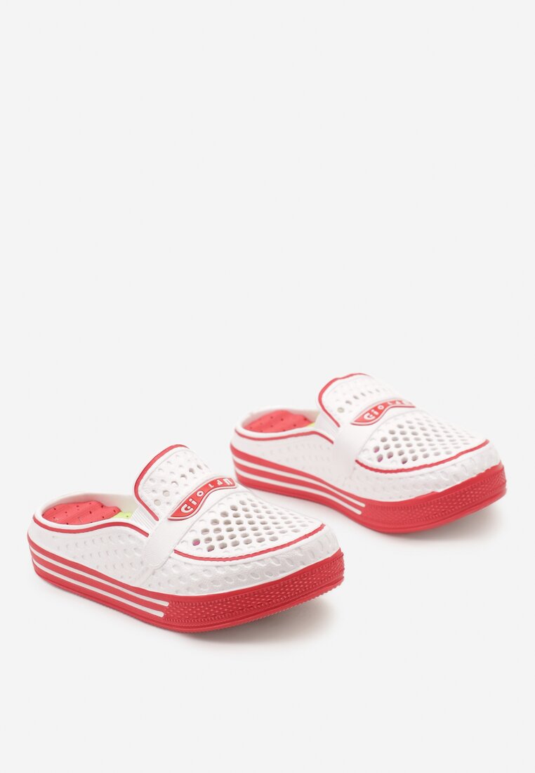 Papuci Alb cu roșu